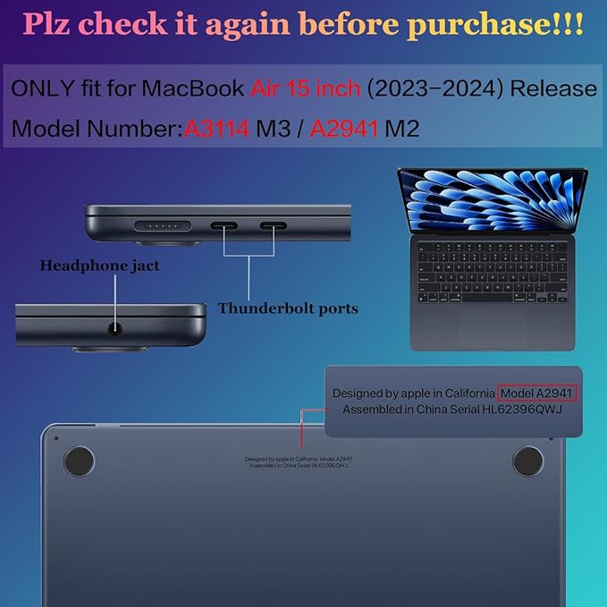 Teryeefi Compatible with MacBook Air 15 inch Case A2941 M2 A3114 M3 Release 2023 2024,Design Pattern Slim Cover + Keyboard Cover + OTG Adapter for 15.3 inch MacBook Air Liquid Retina, Mountain Line
