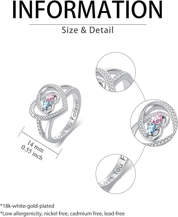 Valentine's Day Gifts for Women Birthstone Rings for Women Heart Statemet Engagement Eternity Wedding Promise Rings Jewelry Anniversary Christmas Valentine Mothers Day Birthday Gifts for Wife Her Girlfriend