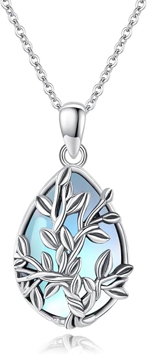 JUSTKIDSTOY Moonstone Necklace 925 Sterling Silver Teardrop Pendant Necklace Jewelry Gifts for Women Girls