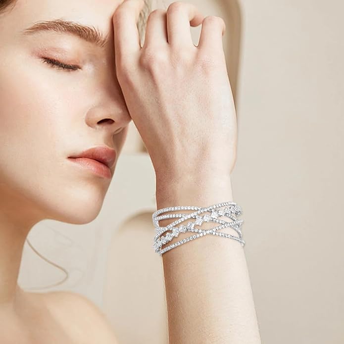 Rhinestone Bracelet Multilayer Cuff Bracelet Sparkling Crystal Layered Bridal Bracelets for Women
