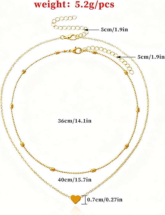 Tgirls Layered Heart Choker Necklace Tiny Puffy Heart Pendant Necklaces Ball Collar Jewelry for Women