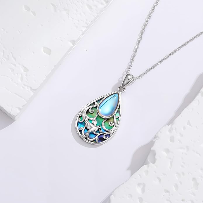 Black Onyx Necklace 925 Sterling Silver Flower Insect Pendant Teardrop Onyx Jewelry Valentines Day Birthday Gifts for Women