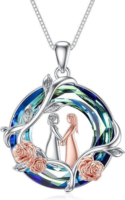 TOUPOP Sisters Gifts from Sister Necklace Sterling Silver Rose Flower with Crystal Jewelry Valentines Day Birthday Gifts for Women Best Friend Friendship