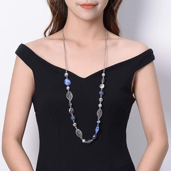 PEARL&CLUB Long Beaded Necklaces For Women - Sweater Chain Fashion Jewelry Necklace Gifts For Women