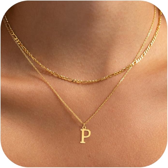 Initial Necklaces for Women Dainty Gold Silver Layered Letter Pendant Necklace Cute Figaro Chain Choker Necklace Personalized Trendy Stuff Jewelry Stack Gift for Women Her