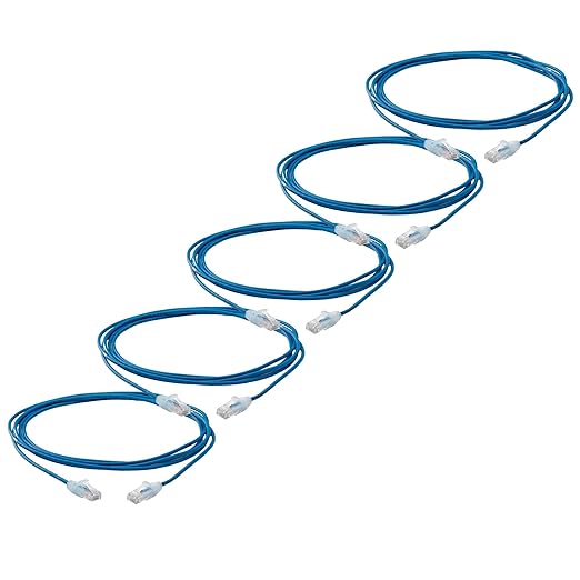 TRUECABLE Cat6 Component Rated Patch Cable, Unshielded (U/UTP), 10ft, Blue, 28AWG Solid Copper, Snagless 10G High-Speed Ethernet Cable, PoE++ 4PPoE 100W, UL Listed, RoHS-3, 5 Pack