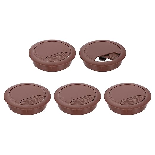 uxcell 5 Pcs 60mm (2.36 Inch) Desk Grommet, Plastic Cable Hole Cover, Wire Cord Cable Organizer for Home Office Computer Desk Cabinet, Brown