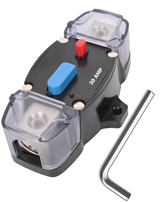 30 Amp Circuit Breaker 12-48 Volt DC 30A Self Recovery Resettable High Amp Circuit Breaker with Manual Reset Button for Automotive RV Marine Boat Car Audio and Amps Protection