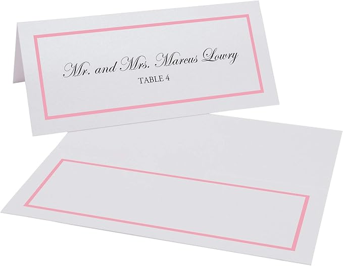 Single Line Border Printable Place Cards, Pink (Choose Color), Set of 150 (25 Sheets), Laser & Inkjet Printers - Wedding, Party, Dinner, and Special Events - Made in the USA