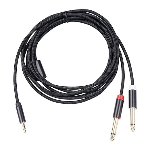 3.5mm to Dual 1/4 Adapter 1/8 to 6.35mm TS Mono Audio Cable Stereo Breakout Cord Y Splitter Compatible with iPhone, iPod, Computer Sound Card, Headphone, Speaker, Home Stereo System (3.3FT/1Pack)