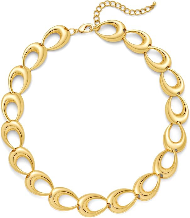 Chunky Necklace for Women 18K Gold Plated Statement Adjustable Thick Link Chains Paperclip Chain Choker Trendy Fashion Jewelry Gifts