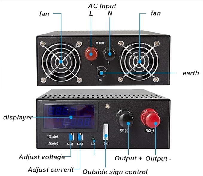 Switching Power Supply 3000W AC-DC Converter Digital Display Current Voltage Adjustable DC 0-48V 62.5A for CCTV, Computer Project, 3D Printer, LED Strip Light, Router