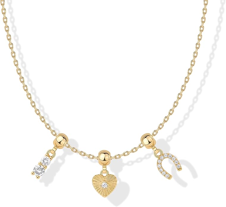 PAVOI 14K Gold Plated Dainty Necklace with Charms Set - Hypoallergenic Adjustable Chain Gold Charm Necklace for Women - Small Motif & Mantra 2 and 3-Pack Removable Pendants - Cute Jewelry Gifts