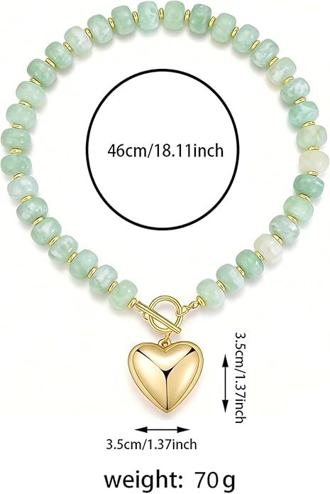 GZQ Chunky Gold Heart Necklace for Women, Acrylic Beaded Chain with Puff Heart Adjustable Clasp, Perfect for Daily Wear Party Date Streetwear Outfits Fashion Jewelry Gift