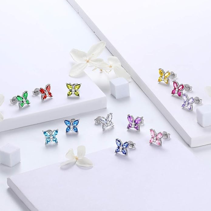 Aurora Tears Butterfly Jewelry,Women 925 Sterling Silver Butterflies Birthstone Pendant Necklace/Earrings/Rings Wedding Gift