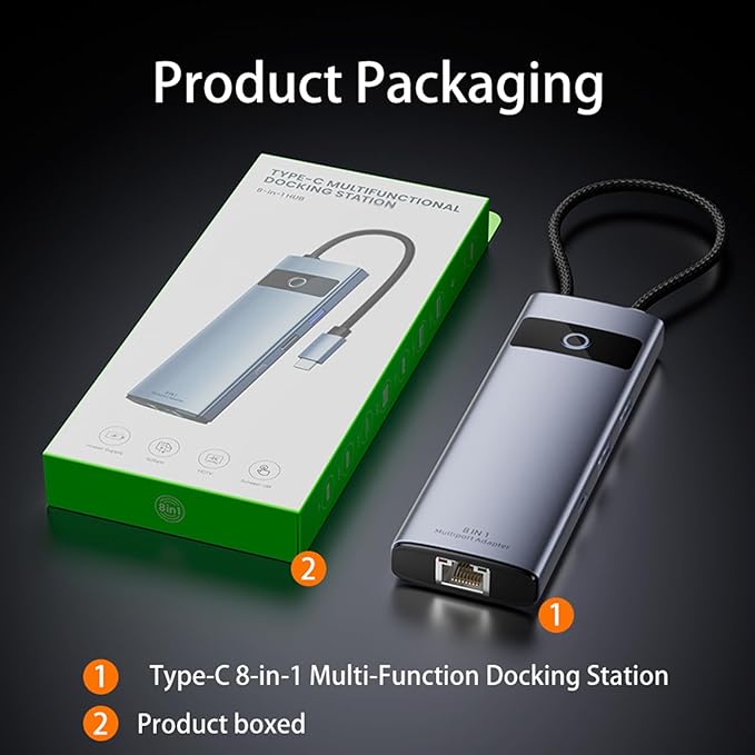 KAGO USB C to Ethernet HDMI Adapter,8 in 1 Docking Station Hub,USB-A 2.0/3.0,Type-C Data Ports,4K@30Hz HDMI,100W PD,SD/TF Card Reader,100M RJ45 for MacBook Pro/Air,iPad Pro,iPhone 15/Pro Max