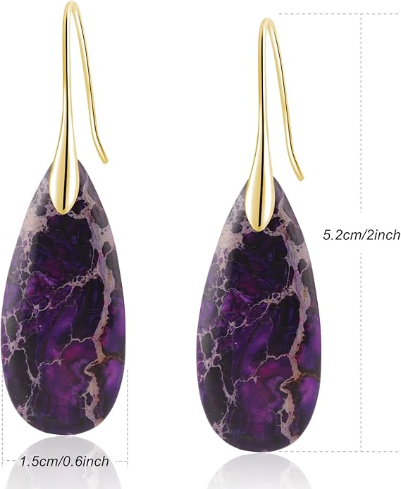 Natural Healing Stone Fishhoop Dangle Drop Earrings Statement Gold silver earrings