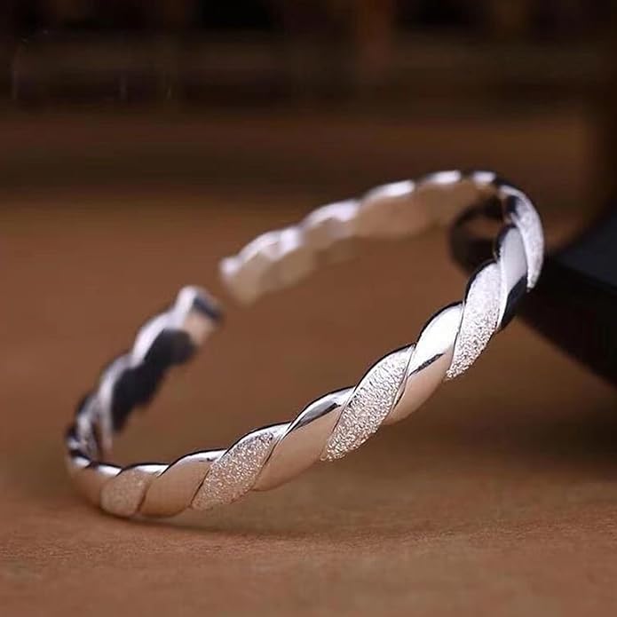 925 Sterling Silver Cuff Bangle Bracelets Adjustable Open Bangles, Fashion Jewelry Simple Adjustable 925 Silver Bangles for Women Mom Wife