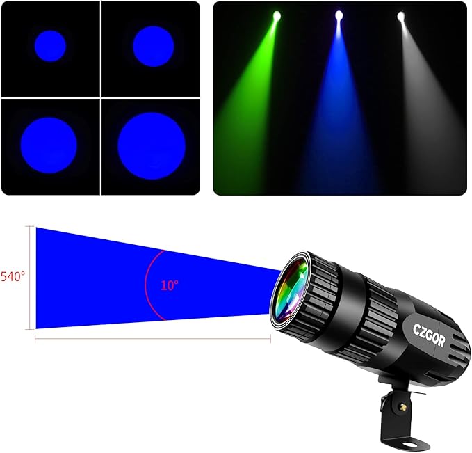 Led Pinspot Light 2 Pack, Czgor Disco Ball Spotlight 15W RGBW 4 in 1 Mirror Ball Lights with Remote Control Super Bright LED Pin Spot Light for Parties DJ Club Bar Wedding