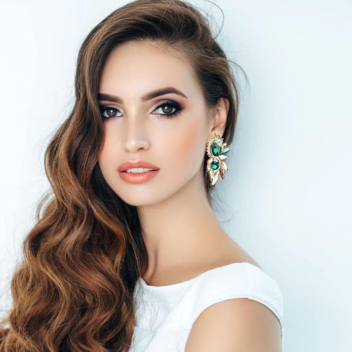 Vintage Rhinestone Statement Earrings Fancy Crystal Cluster Drop Dangle Earrings for Women