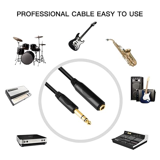 Devinal 1/4 Extension Cord, 1/4" Male to Female Cable, 6.35mm Quarter inch Gold Plated Audio Cable Stereo Cord, 15 Feet 4.5Meters