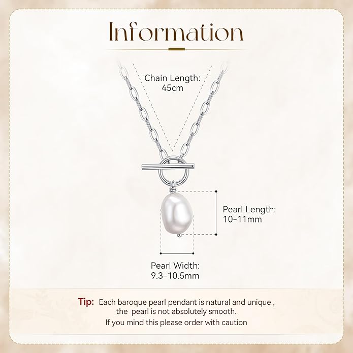 Baroque Pearl Pendant Necklaces for Women, 14K Gold Sliver Plated Adjustable Chain Toggle Clasp Necklace Women Anniversary Jewelry for Mothers Day Christmas Birthday Valentine's Day Gifts (14k Gold)
