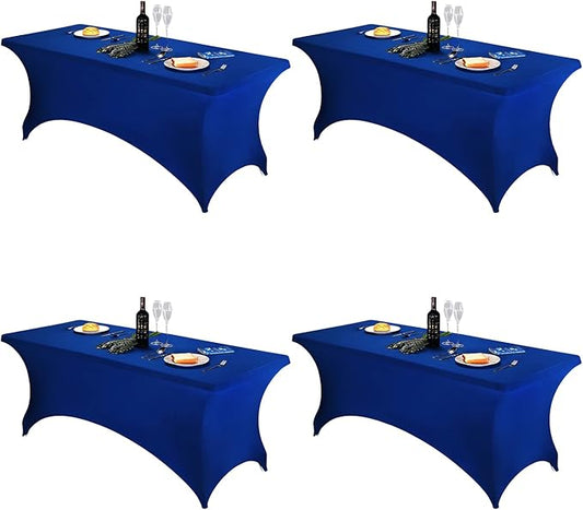FORLIFE 4Pack Spandex Table Covers，Fitted Tablecloth for Rectangular Tables, Stretch Patio Table Covers, Universal Spandex Table Cover for Wedding, Banquet, Party (6ft, Royal)