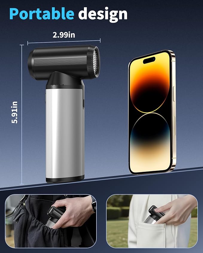 BOBYE Electric Compressed Air Duster & Keyboard Cleaner, 2-in-1 Blower & Vacuum with 180W Brushless Motor, 6000mAh Battery, 3-Gear Adjustable for Computers, Cars, Furniture, and Outdoor Cleaning