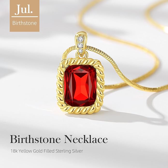Valentine's Day Gifts for Her-18K Gold Plated Dainty Square Crystal Birthstone Necklace,Gold Jewelry for Women,Anniversary Birthday Gifts for Women Her Wife Girlfriend Mom Womens Necklace Jewelry