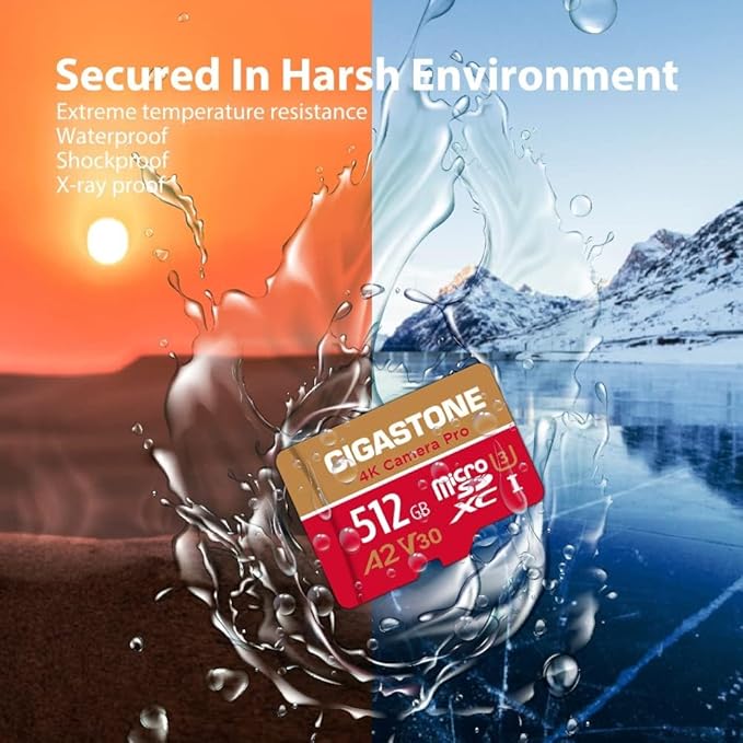 [5-Yrs Free Data Recovery] GIGASTONE 512GB Micro SD Card 4-Pack, 4K Camera Pro, A2 V30 Compatible with Gopro, Dash Cam, DJI, Drone, Security Camera, Speed Up to 100MB/s, UHS-I U3 C10, with Adapter