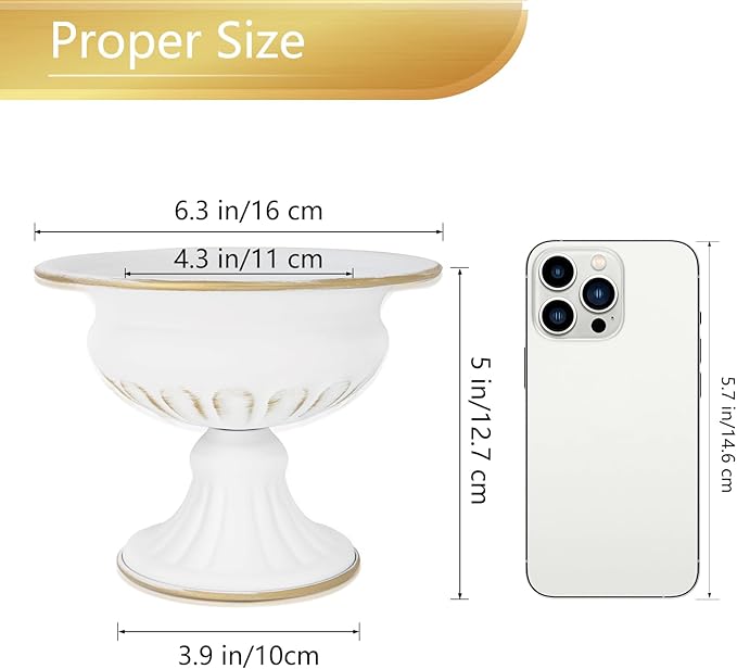 White Wedding Vases for Centerpieces: Small Flower Vase for Tables - 5 Inch Metal Compote Bowl Urn Pedestal for Party Anniversary Event Home Decor Set of 10