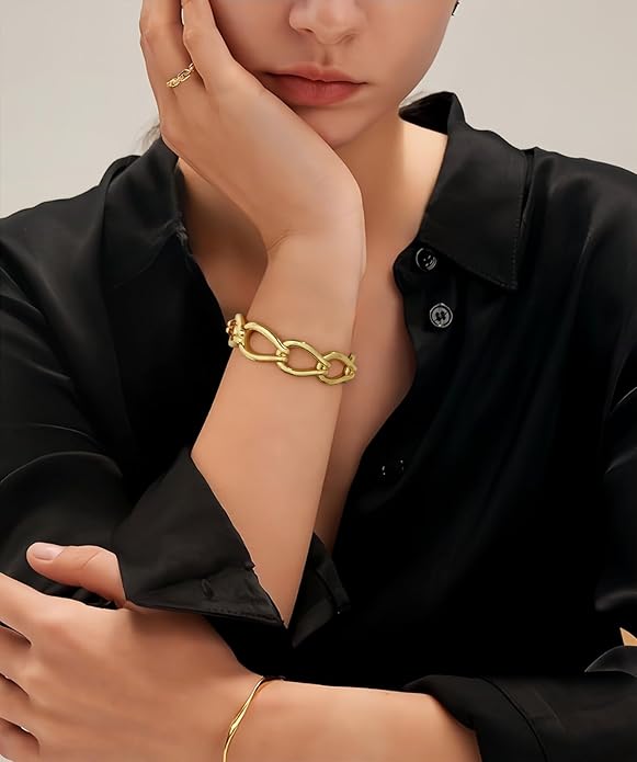 Chunky Gold Stretch Bracelet for Women Adjustable Elastic Chain Bracelet Bold Statement Bracelet Trendy Jewelry