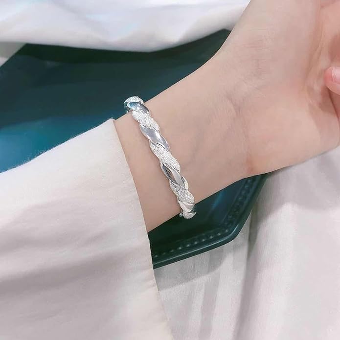 925 Sterling Silver Cuff Bangle Bracelets Adjustable Open Bangles, Fashion Jewelry Simple Adjustable 925 Silver Bangles for Women Mom Wife