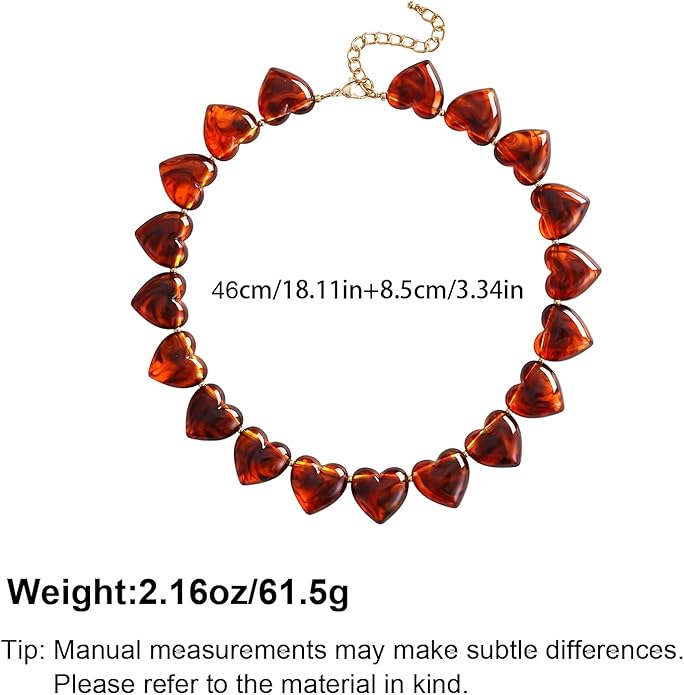 Large Acrylic Heart Necklaces for Women Chunky Puffy Heart Pendant Necklace Exaggerated Statement Love Beaded Choker Necklace Jewelry