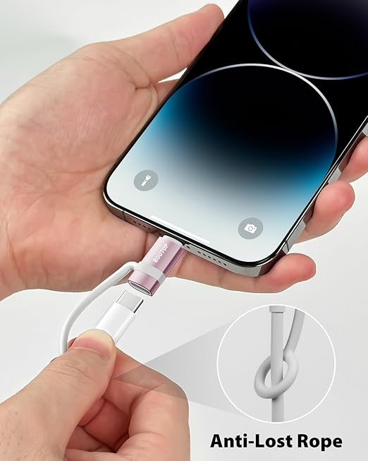 [MFi Certified] 36W USB C to Lightning Cable Adapter, Support Data Sync/PD Fast Charging Compatible with iPhone iPad AirPods, with Anti-Lost Holder - Rose Gold 3 Pack
