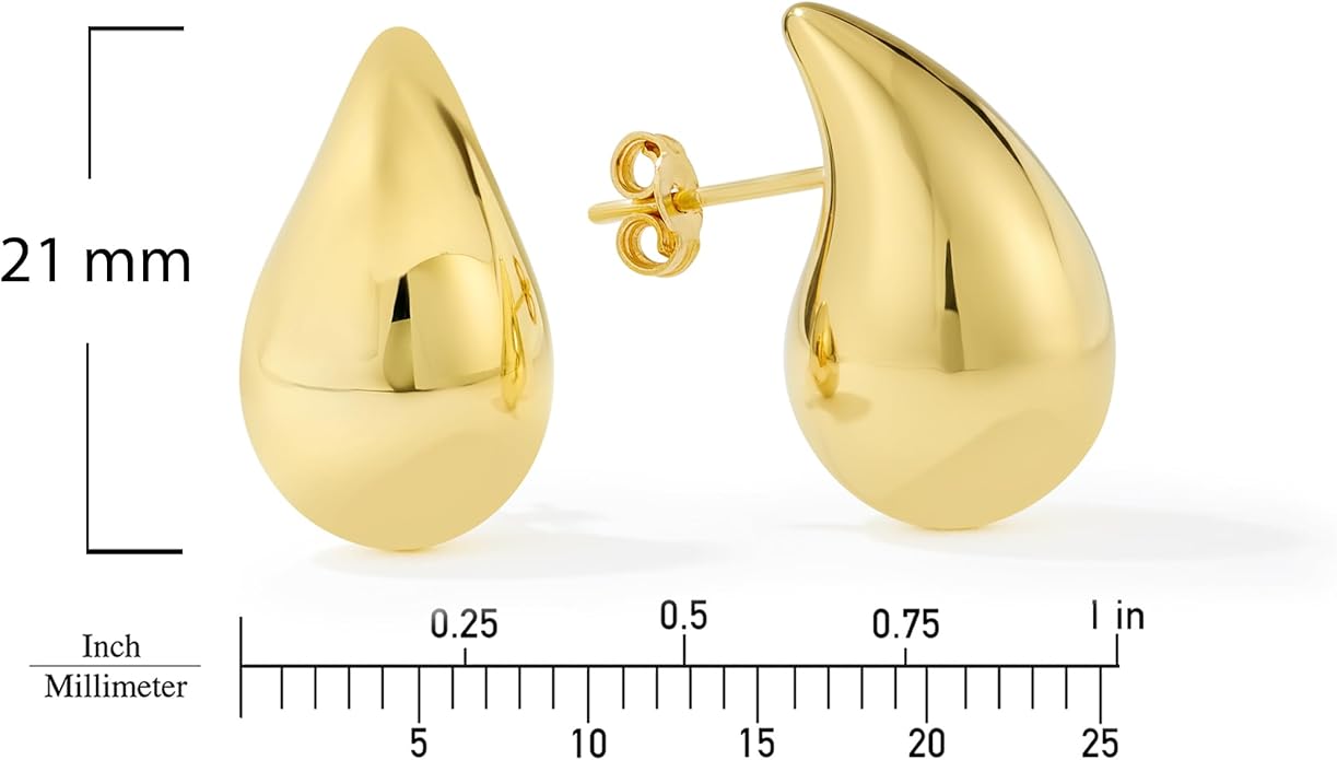 Women's Large Teardrop Earrings, High-Polish, in 10K Yellow Gold