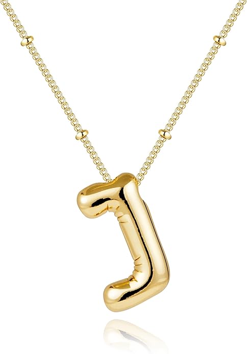 Inerney Valentines Day Gifts Gold Bubble Letter Necklace Initial Necklaces for Women, Chunky 14K Plated Balloon Initials, Trendy Charm Non Tarnish Custom Name Pendant Jewelry Gifts for Mom