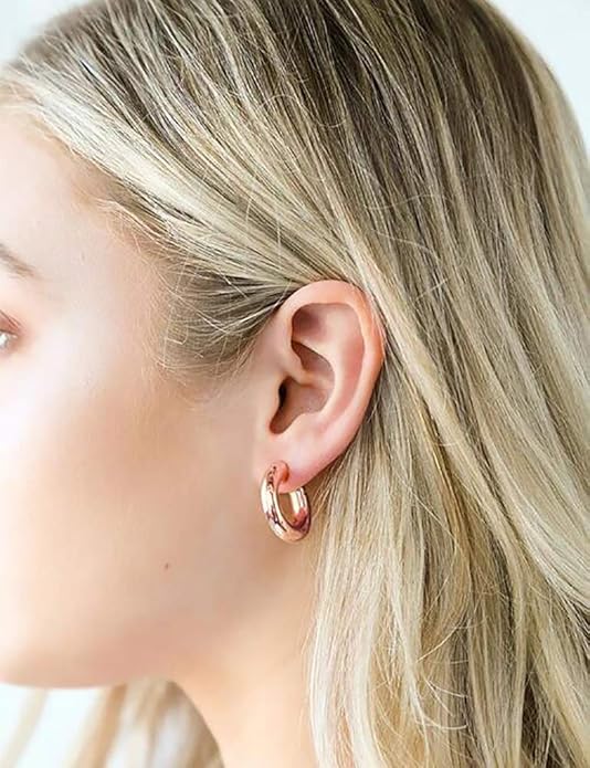 sovesi Chunky Gold Hoop Earrings for Women with 925 Sterling Silver Post, 14K Gold Plated Small Thick Gold Hoops Earrings for Women