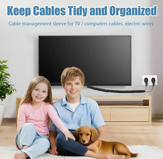3/8 inch Cord Protectors from Pets No Chew, 10ft Wire Protector Cord Covers for Pets, Flexible Cable Management Sleeve for USB Power Cords Audio Video Cords Phone Charging Cables, Black