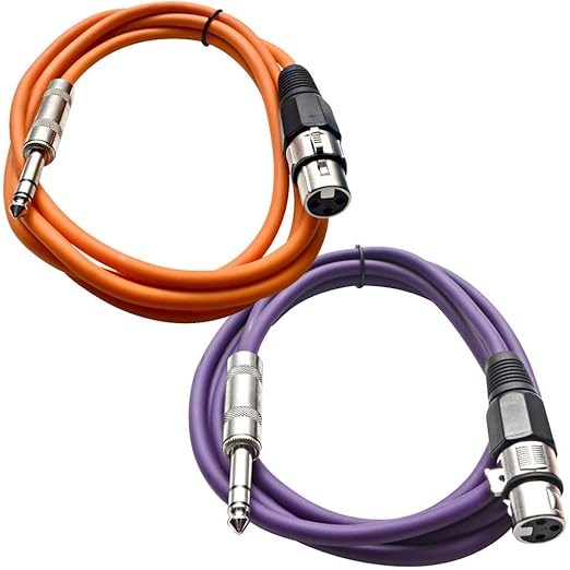 Seismic Audio - SATRXL-F6-2 Pack of 6 Foot 1/4 Inch TRS to XLR Female Patch Cables - Balanced - 6 Foot Patch Cord - Orange and Purple