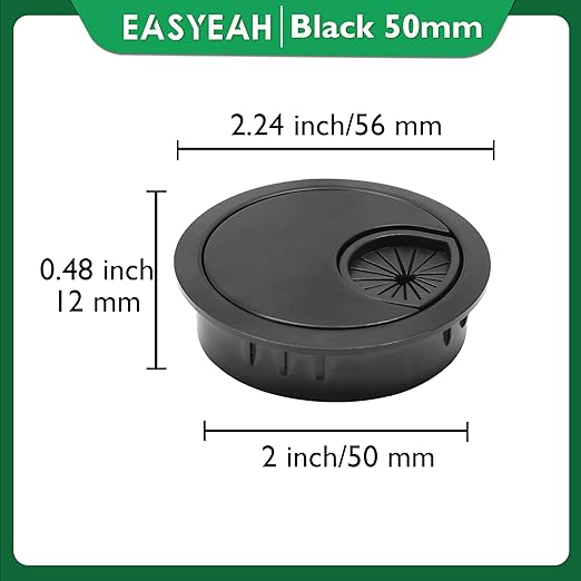 2 Pcs Desk Grommet 2" / 50 mm, Desk Cord Hole Cover, Cable Grommet Metal Zinc Alloy Materilal, Desk Hole Grommet for Home & Office Pc, Detachable Cable Cord Organizer-Flat Black