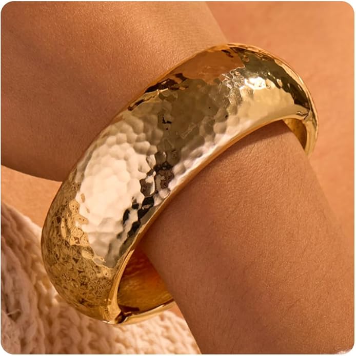 Statement Golden Matte Bracelet for women Minimalist Chunky Brushed Bangle Bracelet Vintage Thick Wide Cuff bracelet Gold Plated Open Cuff Geometric Bracelet