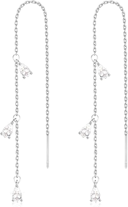 Gold Silver Dangle Earrings for Women Trendy 14K Gold Plated Drop Long Threader Chain Dangling Earring Hypoallergenic Pearl Butterfly Flower Clover CZ Wedding Earrings for Brides Jewelry Gifts