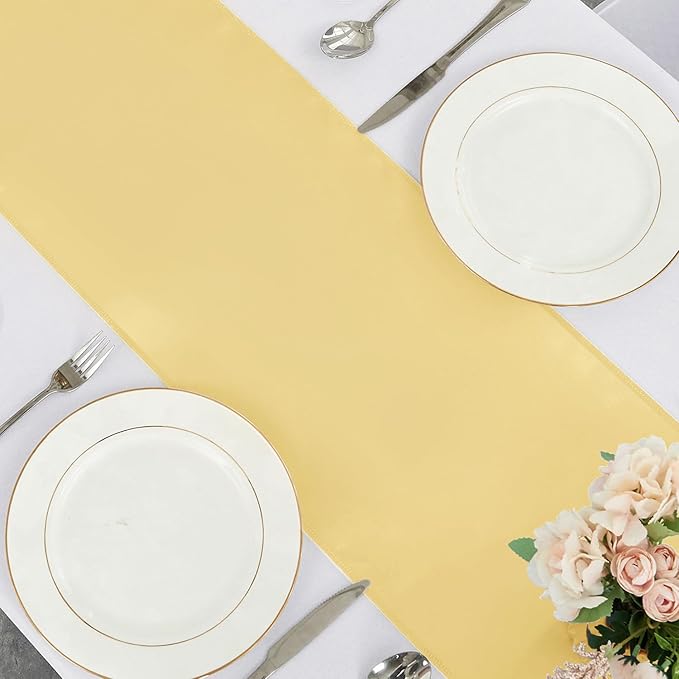 20 Pack Satin Table Runner 12 x 108 Inch Long,Satin Silk Table Runner for Wedding,Birthday Party and Banquet Decoration,Light Gold