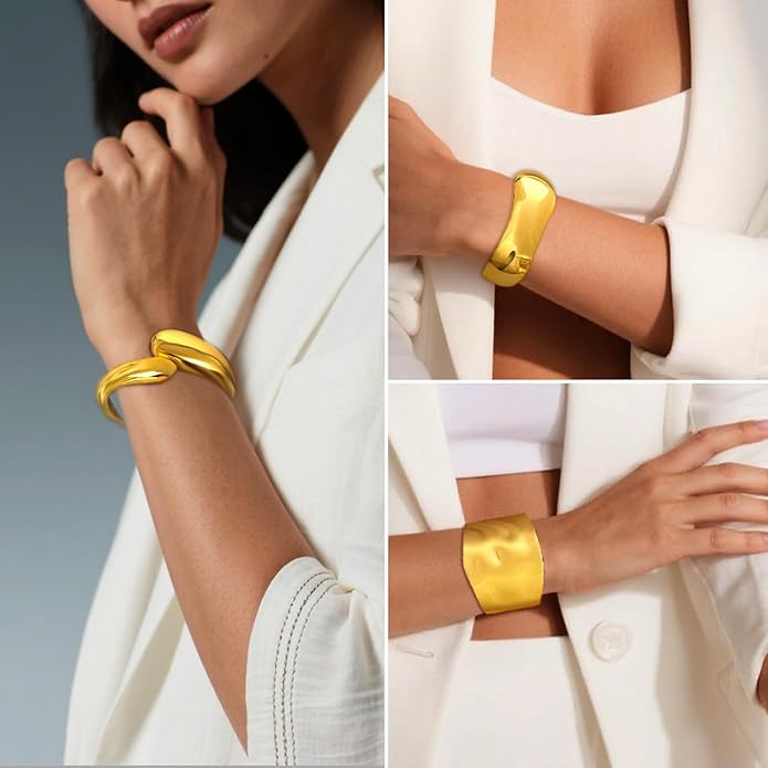 Gold Cuff Bracelets for Women Chunky Bangle Bracelets Wide Thick Twisted Hinged Bracelet Trendy Irregular Statement Opening Bracelet Minimalist Bangle Jewelry Gift