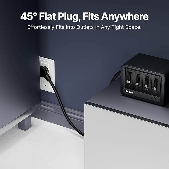 Gitryin 12-in-1 Desktop Charging Station with 4 Retractable Type-C Wall Chargers, 40W USB-C Power Strip with Flat Plug, Extension Cord with 1020J Surge Protection for Home Office