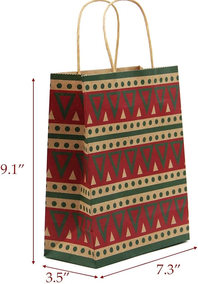 Lulu Home Christmas Gift Bags, 24 Pieces Medium Christmas Kraft Paper Bags with Handle