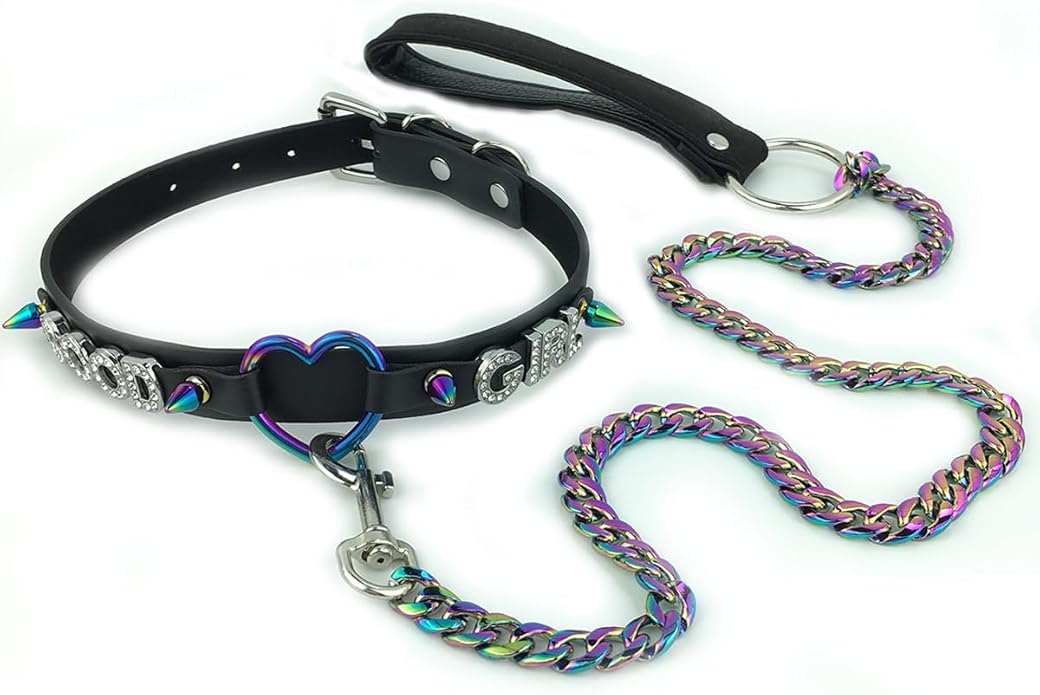 Succuba Handmade Heart Ring Rhinestone Letter Pu Leather Choker Collar Necklace for Women and Men