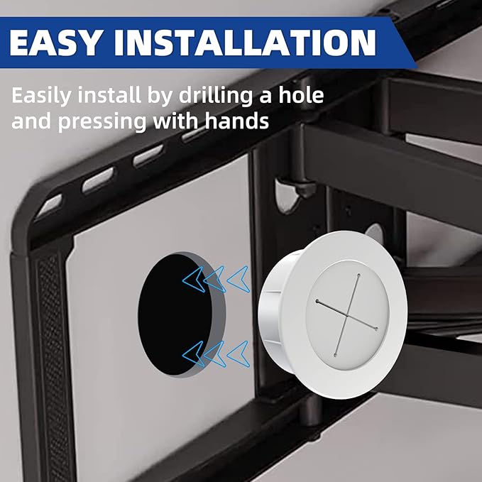 TV Wire Hider Kit for Wall Mount TV, White in Wall Cable Management Kit, Includes 2 Pass Throughs and Hole Saw Drill Attachment for Easy Install