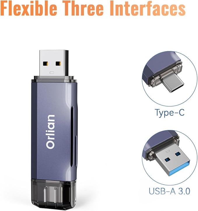 USB 3.0 microSD/SD Card Reader Dual USB A & C Memory Card Reader Adapter 5Gbps Type C TF Card Reader for SD, SDHC, SDXC, RS-MMC, MMC, microSD, microSDHC, microSDXC(SD Card Not Included)
